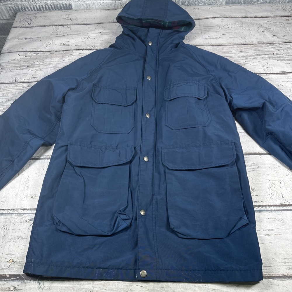 Woolrich Mountain Parka Mens M Blue Good Vintage Plaid Lined Made in USA Wool